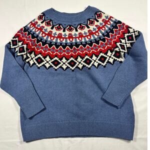 Chaps Blue and Red Patterned Crew Neck Sweater